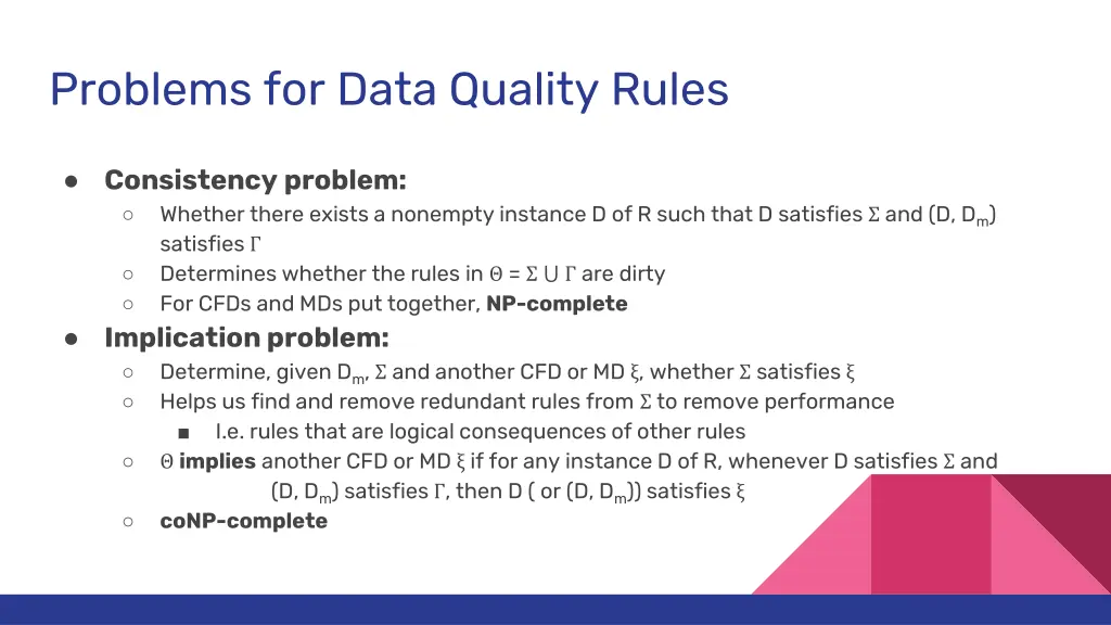 problems for data quality rules