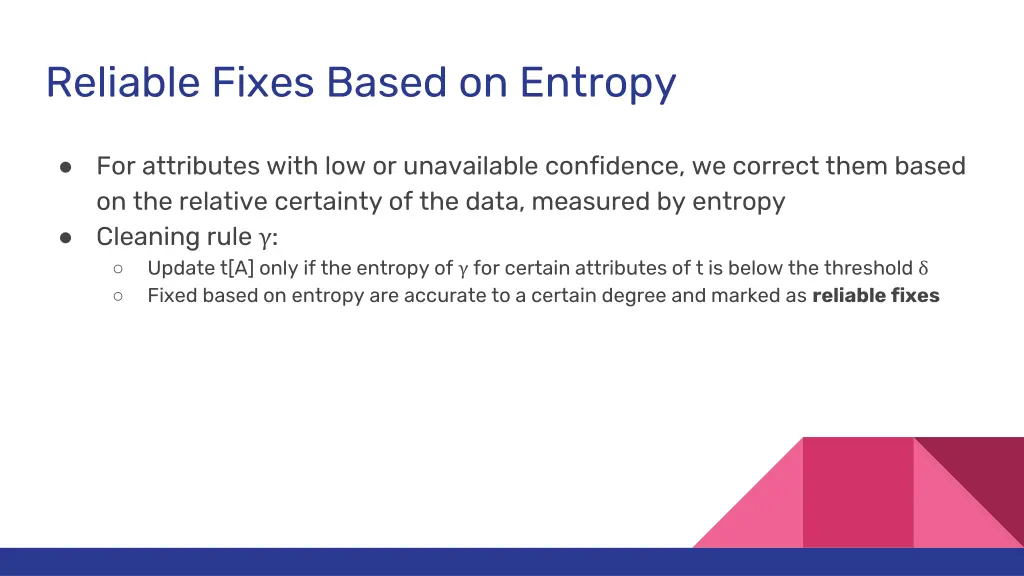 reliable fixes based on entropy