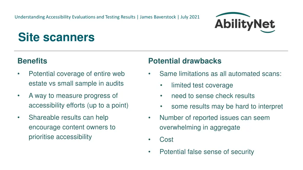 understanding accessibility evaluations 17