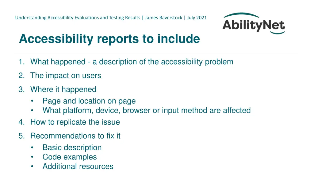 understanding accessibility evaluations 18