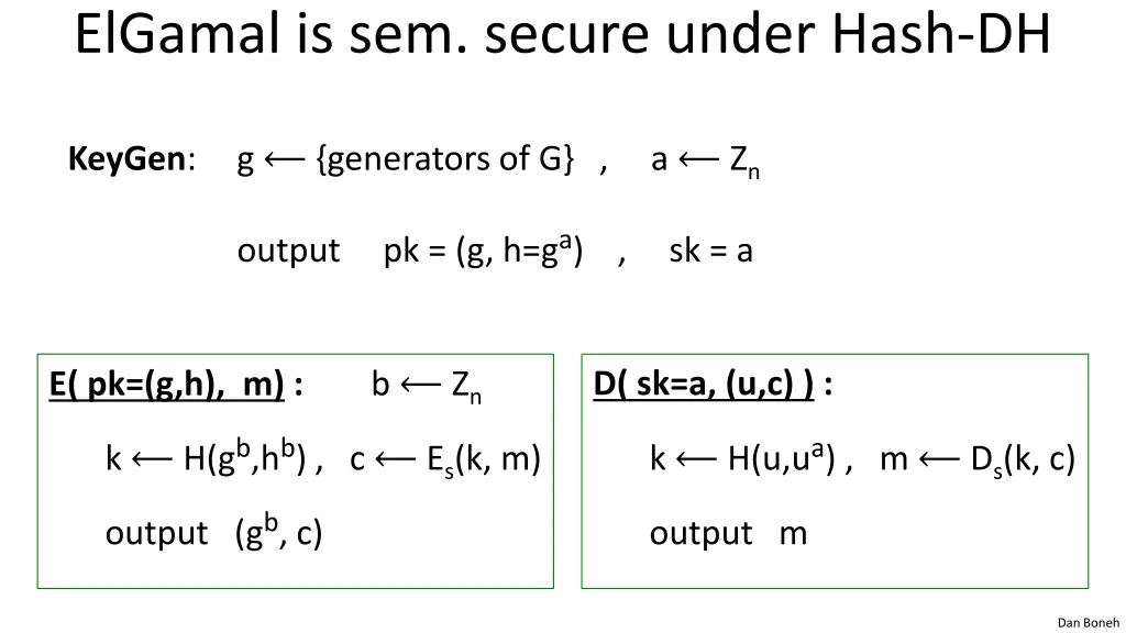 elgamal is sem secure under hash dh