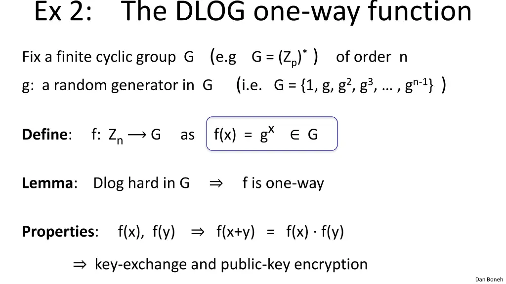 ex 2 the dlog one way function