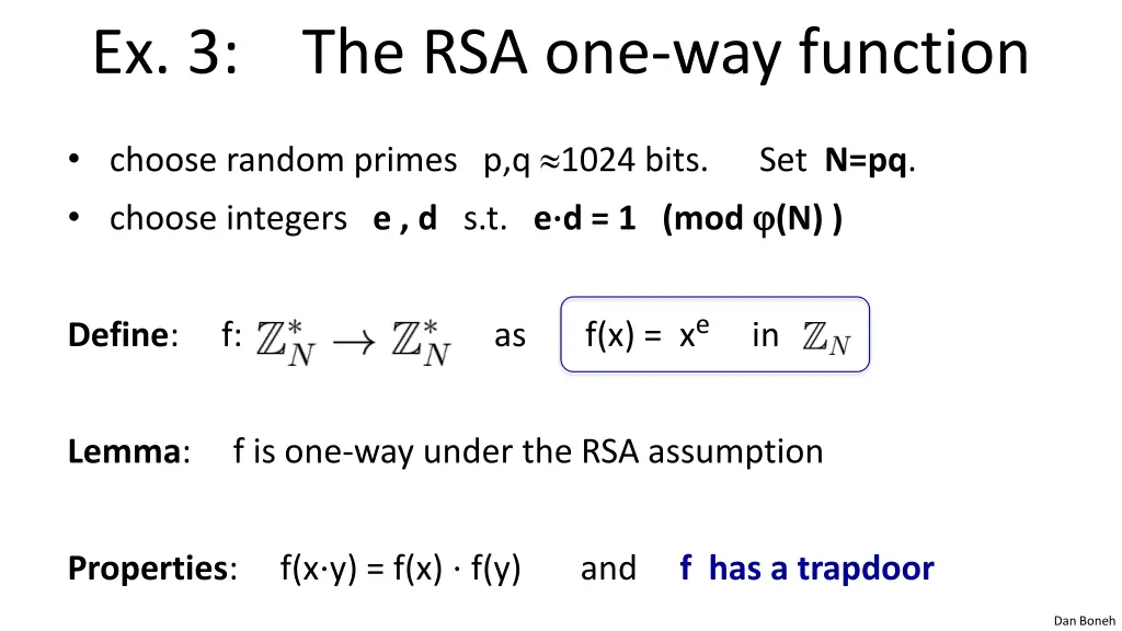 ex 3 the rsa one way function