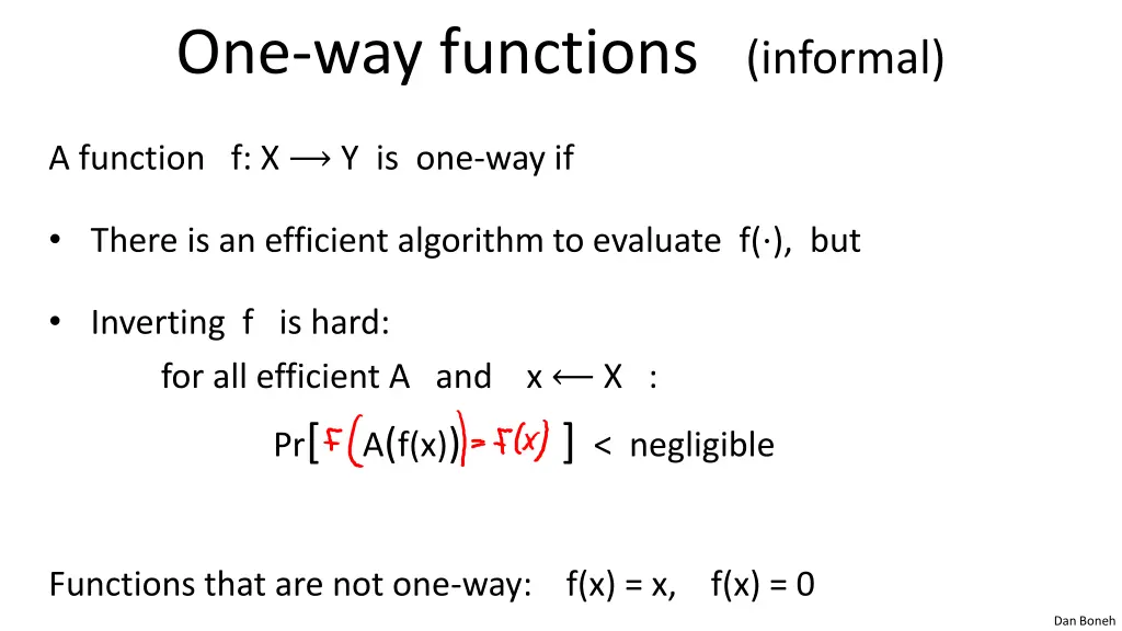 one way functions informal