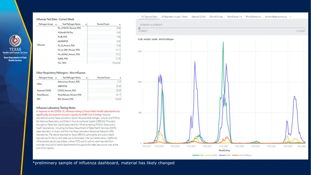 preliminary sample of influenza dashboard 1