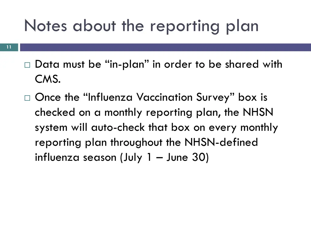 notes about the reporting plan