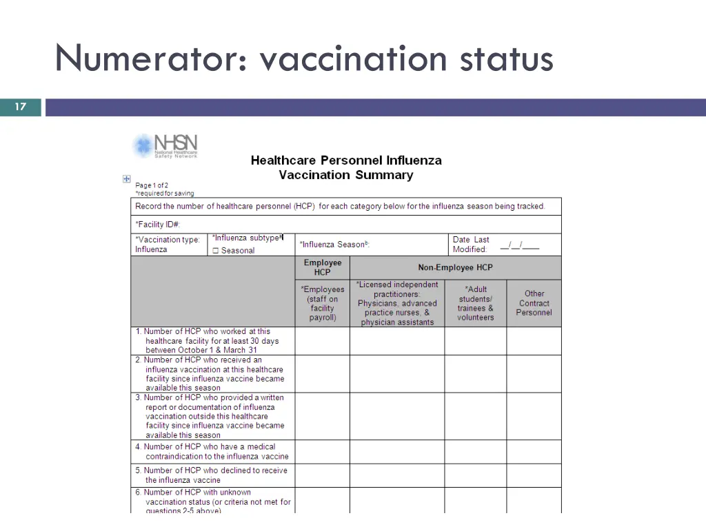 numerator vaccination status