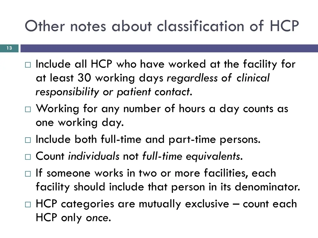 other notes about classification of hcp