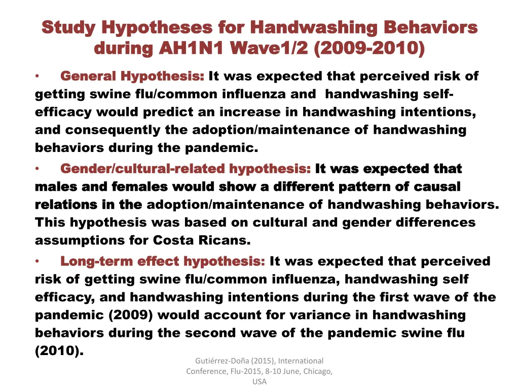 study hypotheses for handwashing behaviors study