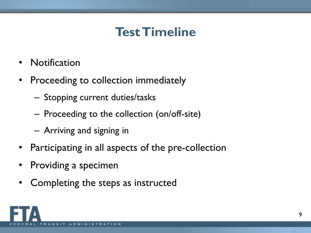 test timeline