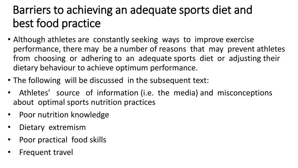 barriers to achieving an adequate sports diet