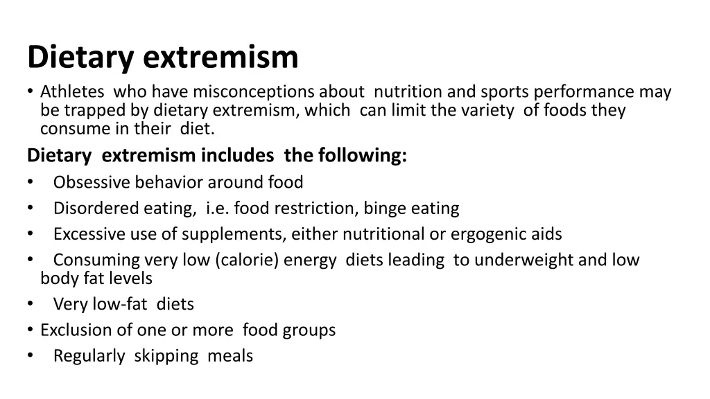 dietary extremism athletes who have