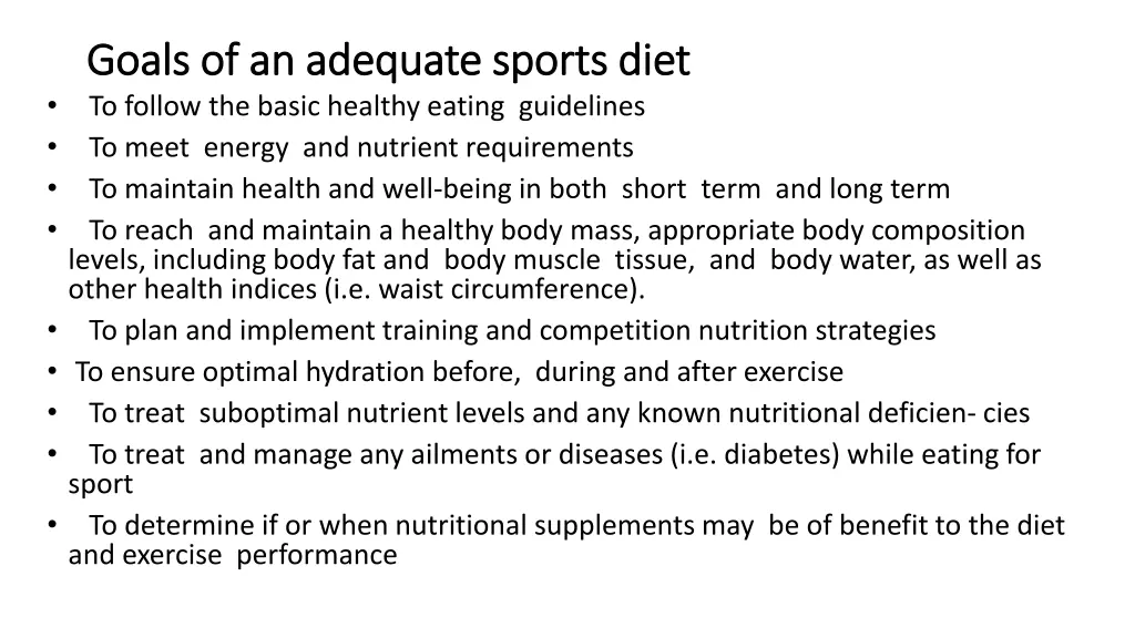 goals of an adequate sports diet goals