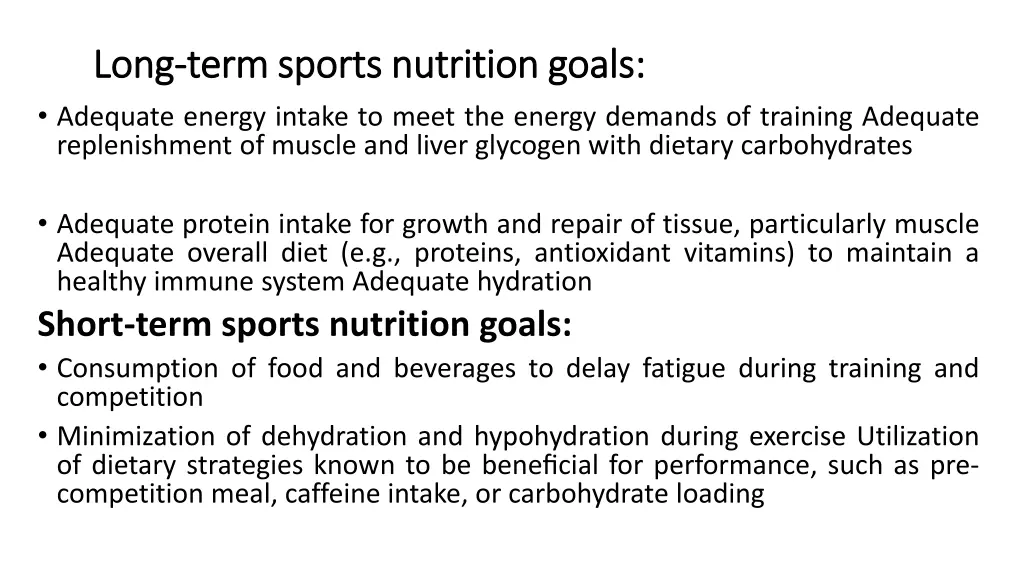 long long term sports nutrition goals term sports