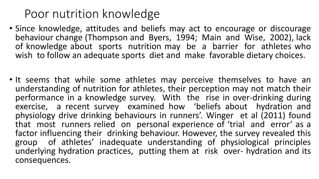 poor nutrition knowledge since knowledge