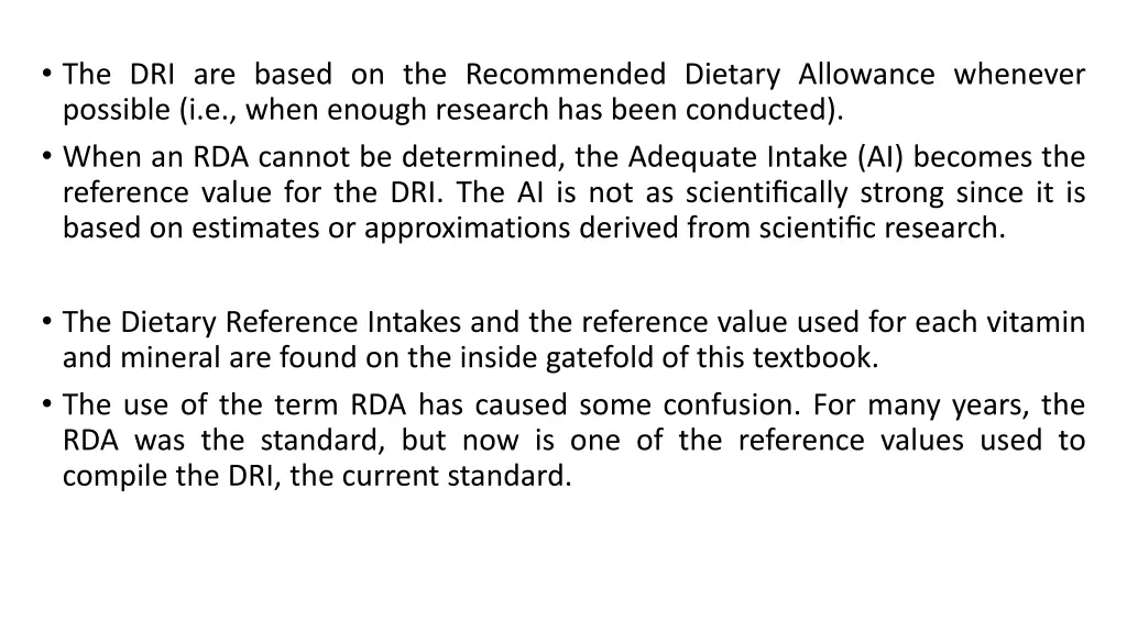 the dri are based on the recommended dietary