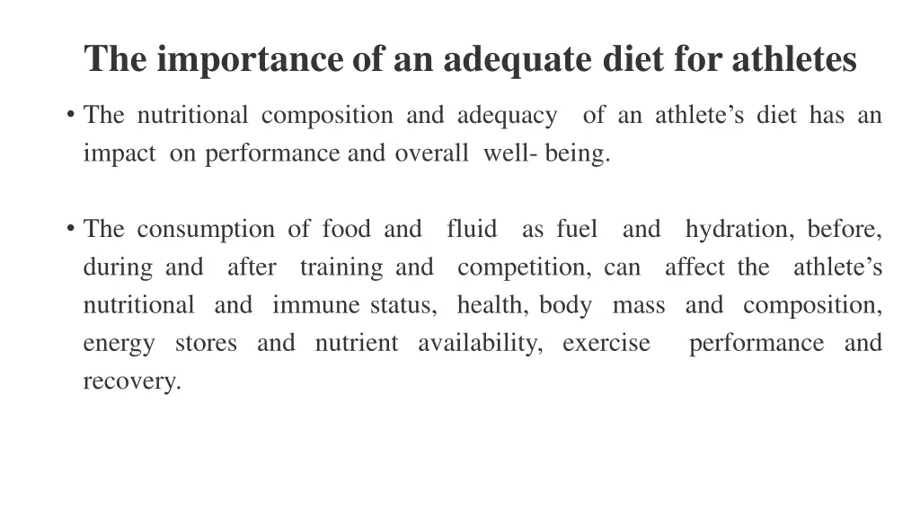 the importance of an adequate diet for athletes