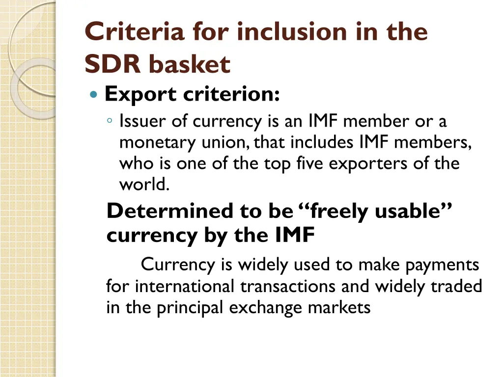 criteria for inclusion in the sdr basket export