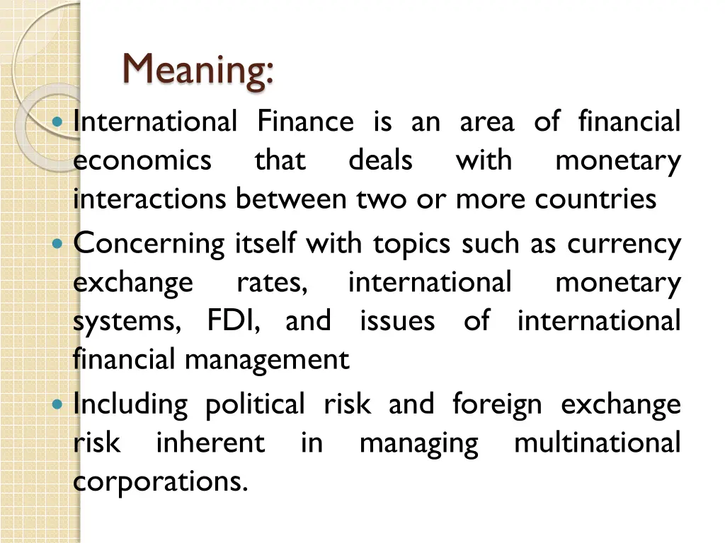 meaning international finance is an area