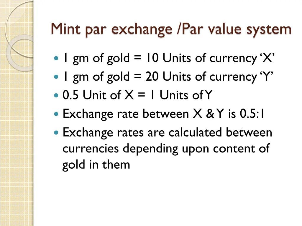 mint par exchange par value system