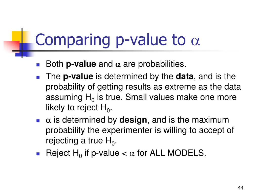 comparing p value to