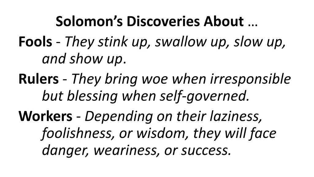 solomon s discoveries about fools they stink