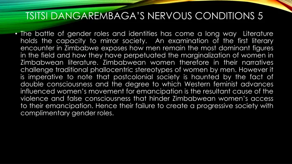 tsitsi dangarembaga s nervous conditions 5