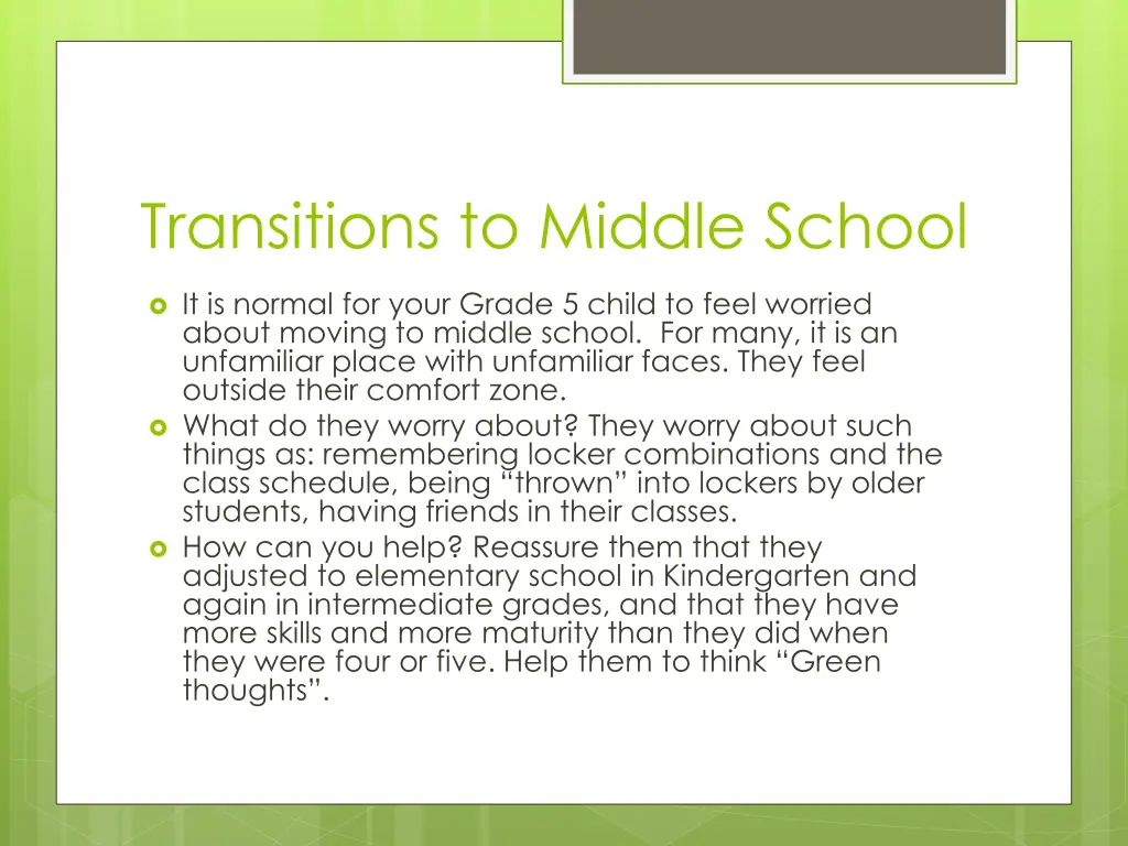 transitions to middle school