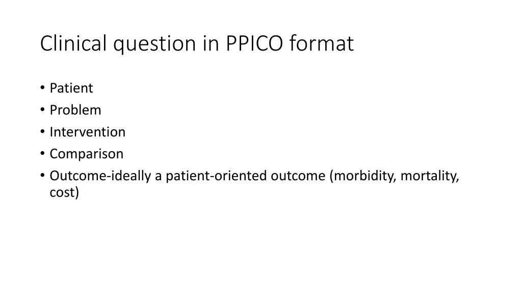 clinical question in ppico format