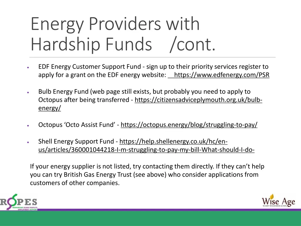 energy providers with hardship funds cont