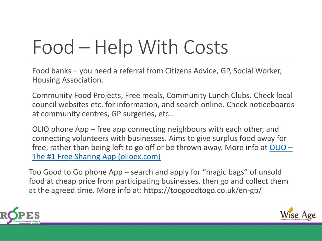 food help with costs