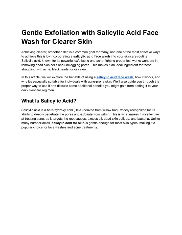 gentle exfoliation with salicylic acid face wash