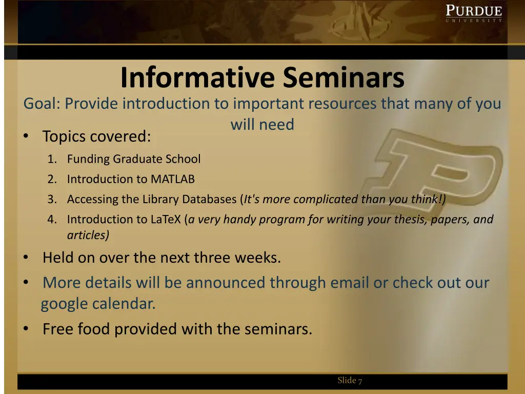 informative seminars goal provide introduction