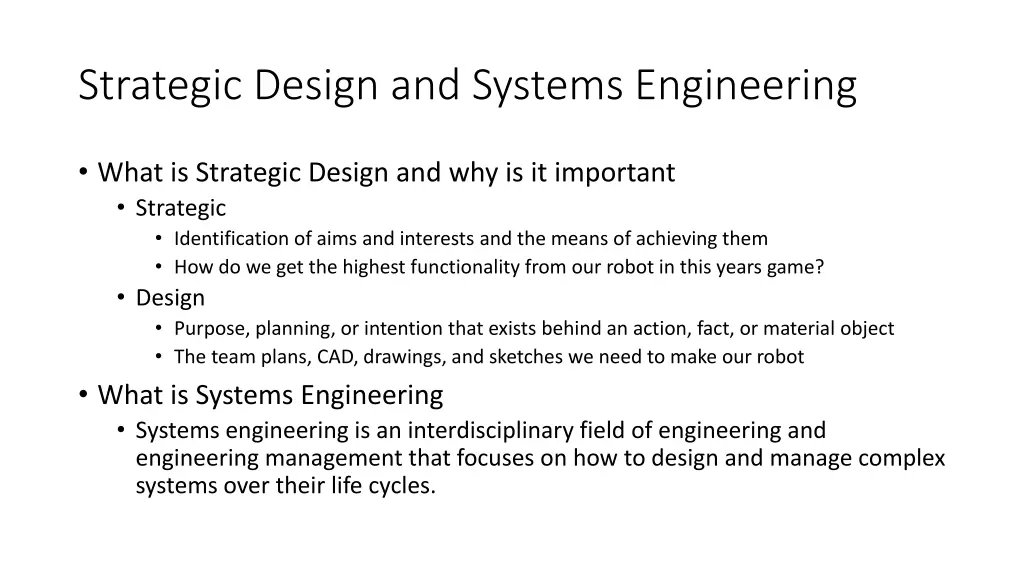 strategic design and systems engineering