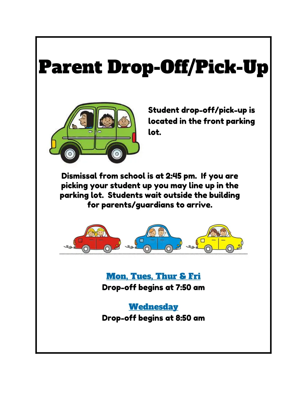 parent drop off pick up