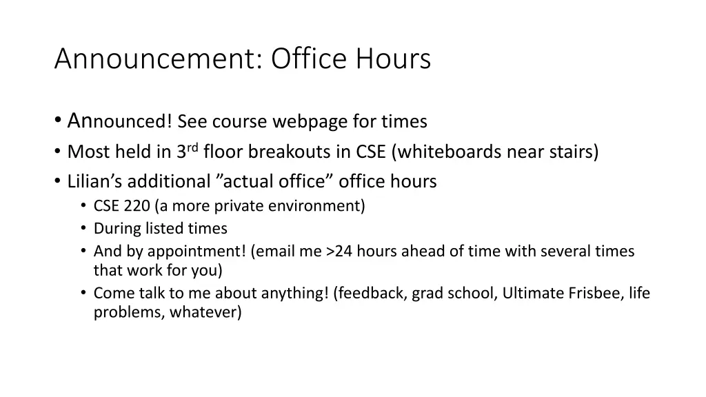 announcement office hours