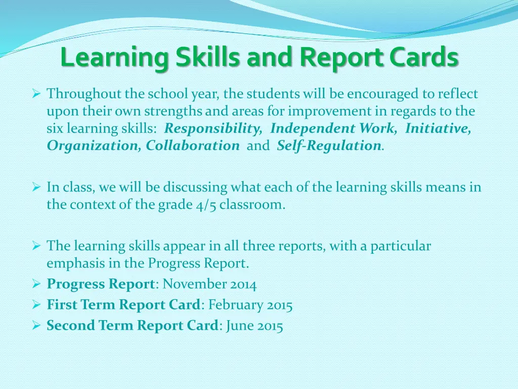 learning skills and report cards