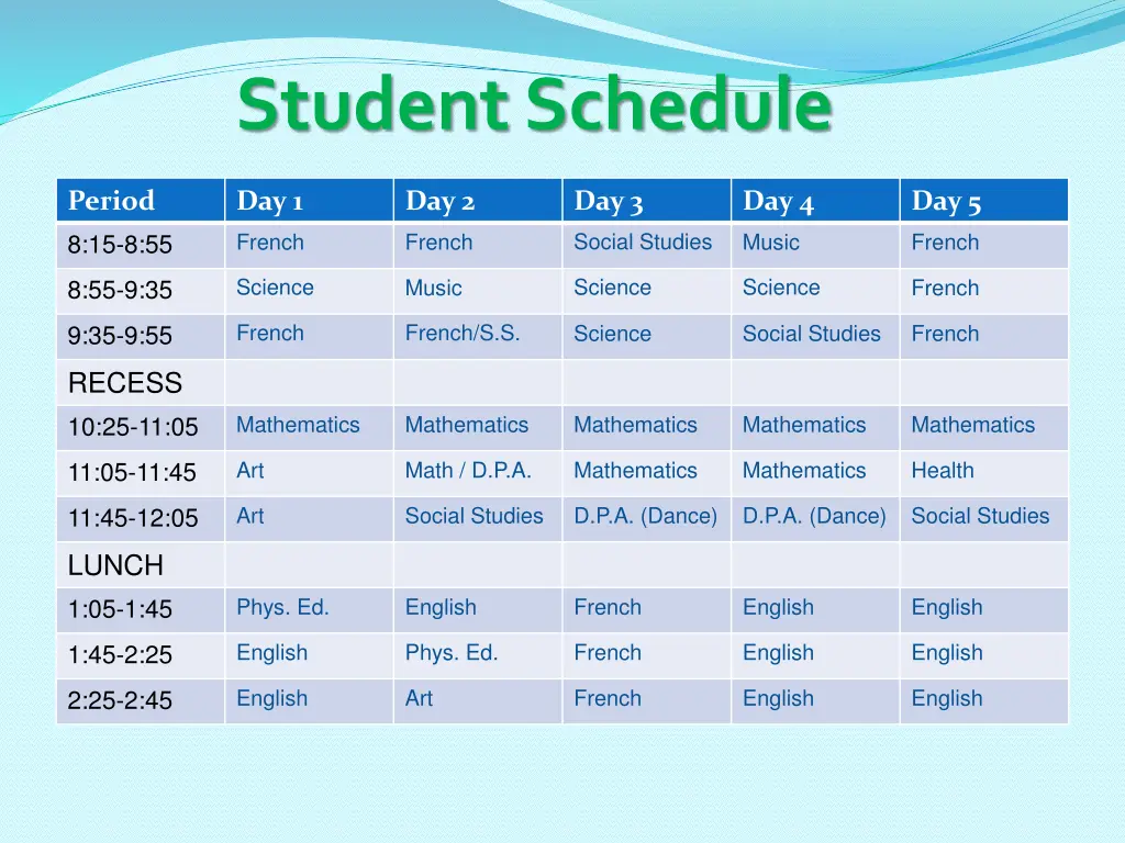 student schedule