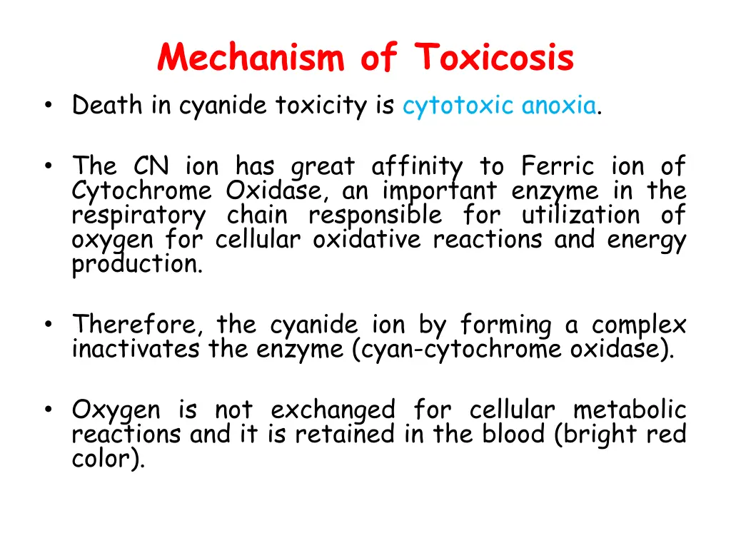 mechanism of toxicosis death in cyanide toxicity