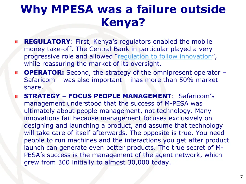 why mpesa was a failure outside kenya