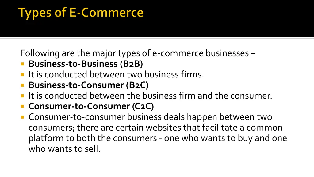 following are the major types of e commerce