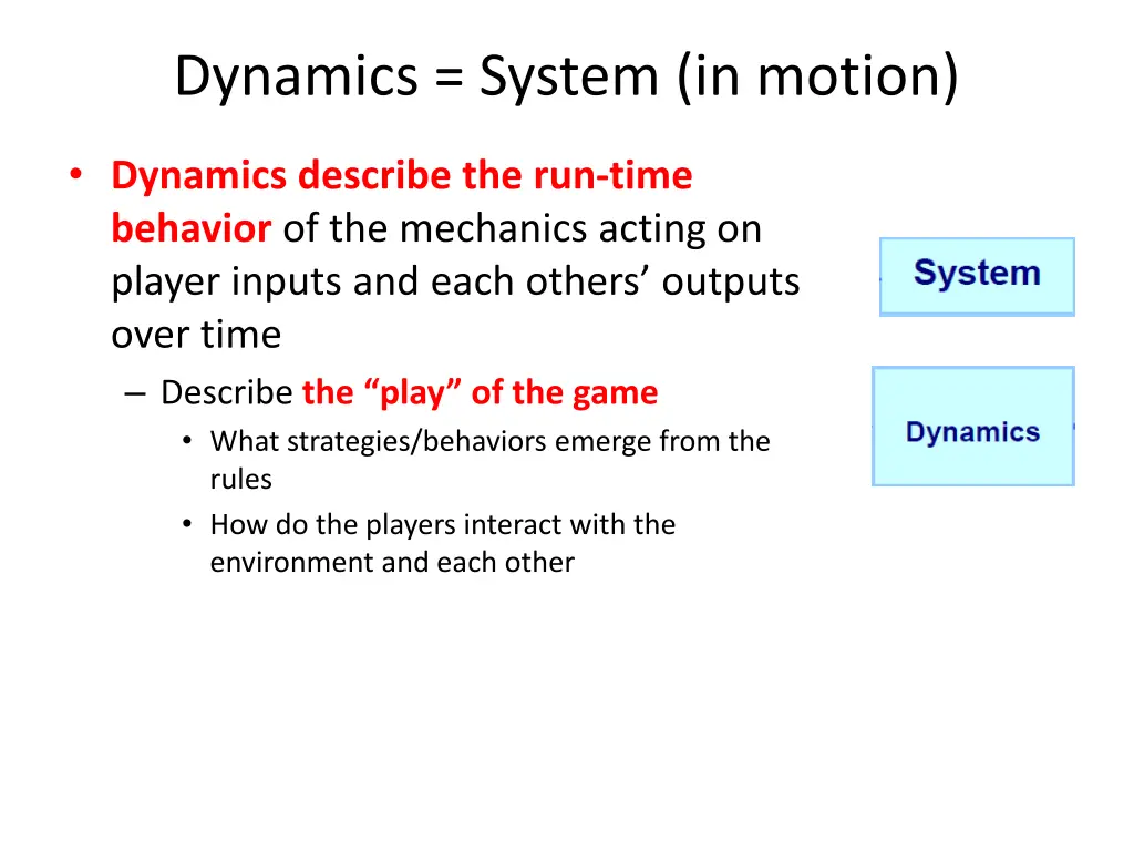 dynamics system in motion