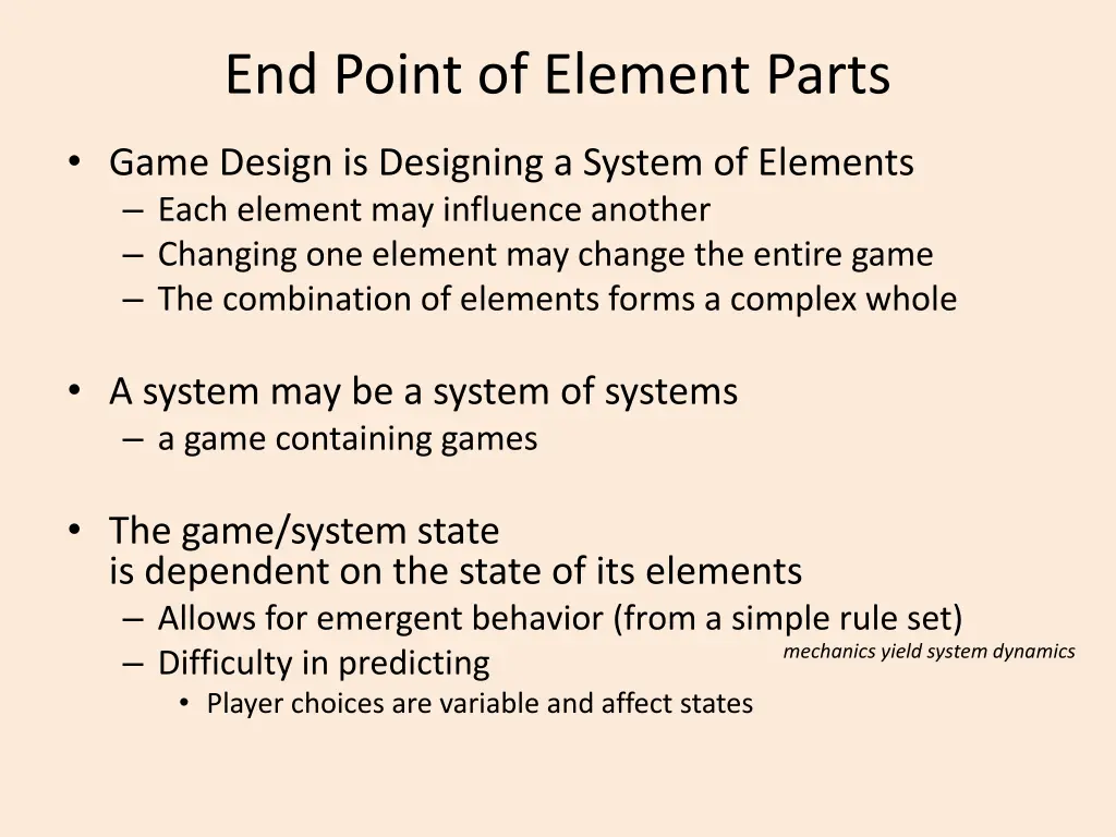 end point of element parts