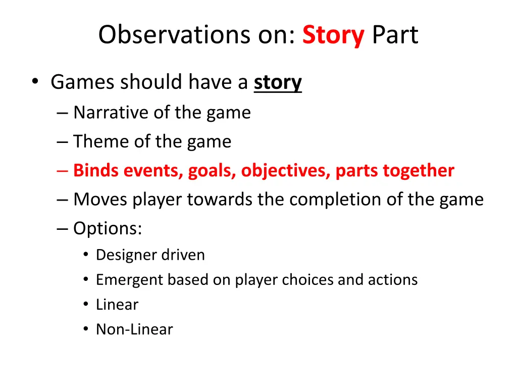 observations on story part