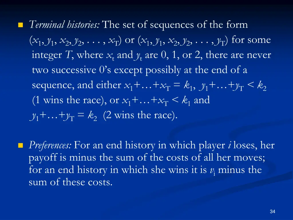 terminal histories the set of sequences