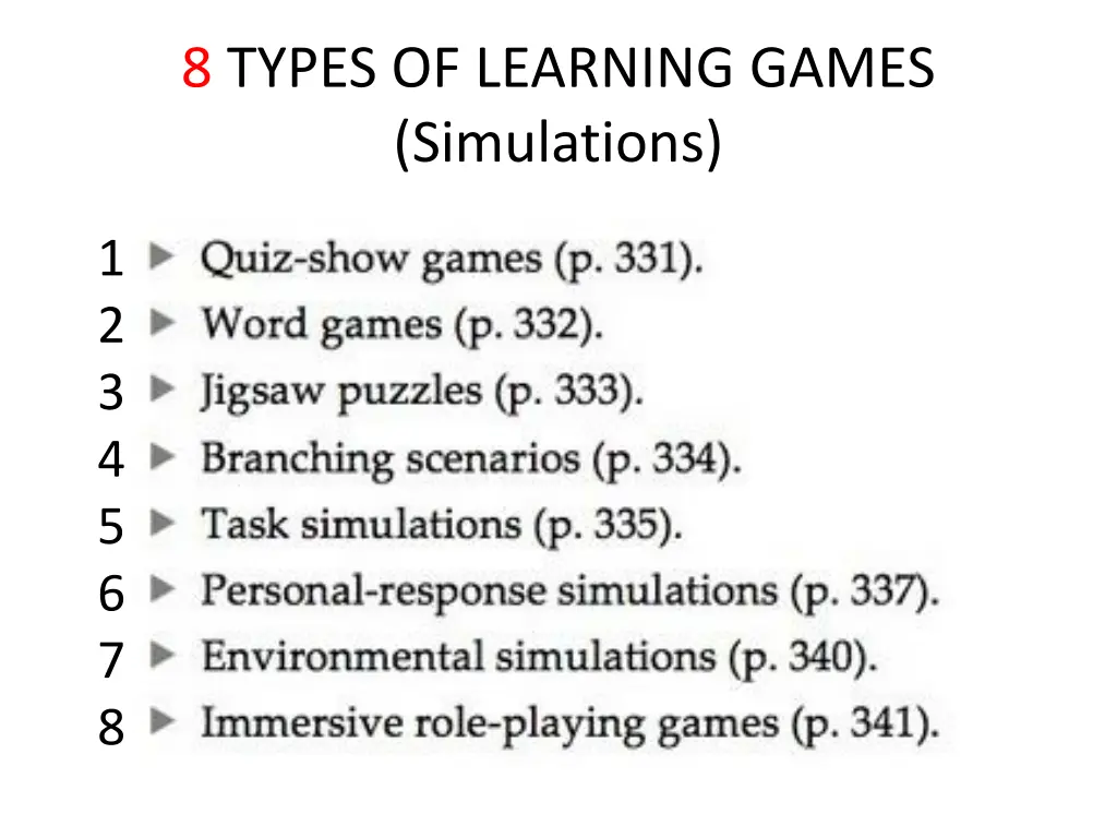 8 types of learning games simulations