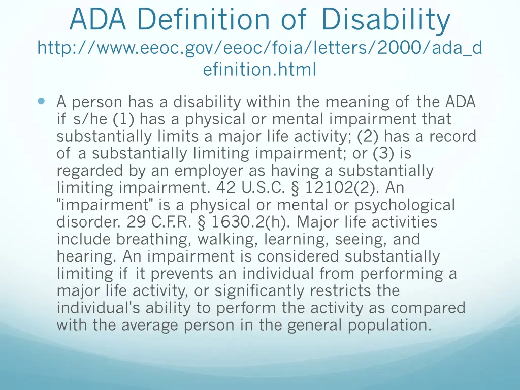 ada definition of disability http www eeoc