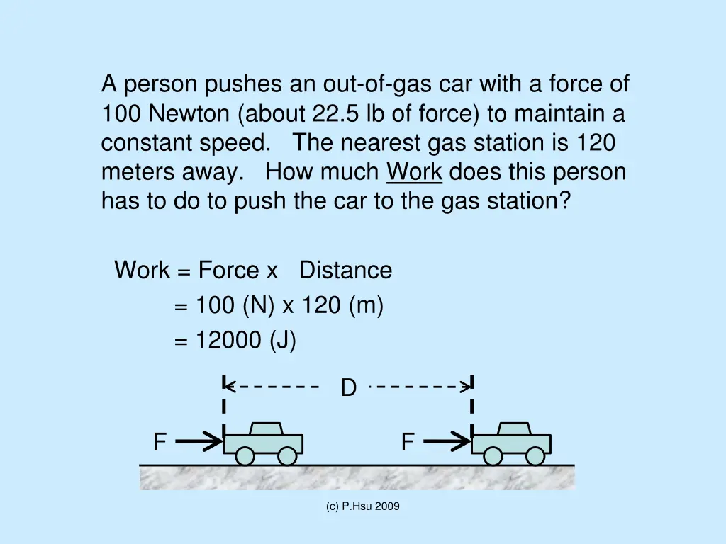 a person pushes an out of gas car with a force