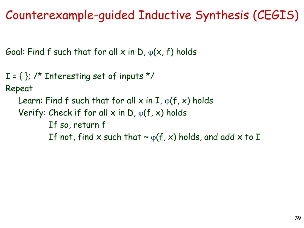 counterexample guided inductive synthesis cegis