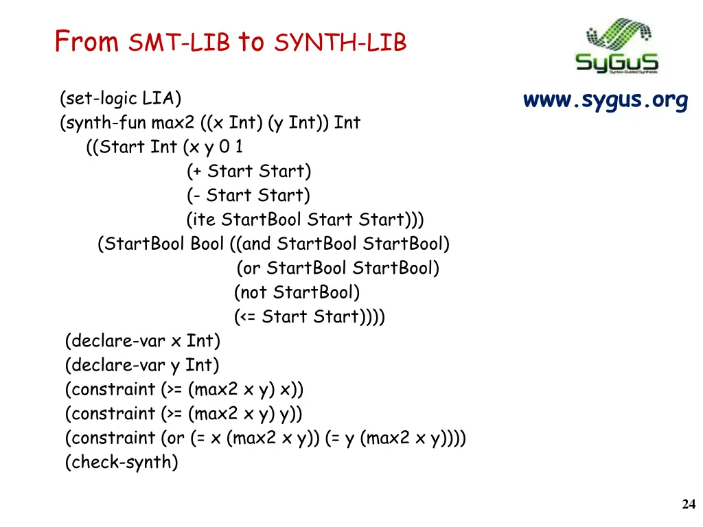 from smt lib to synth lib